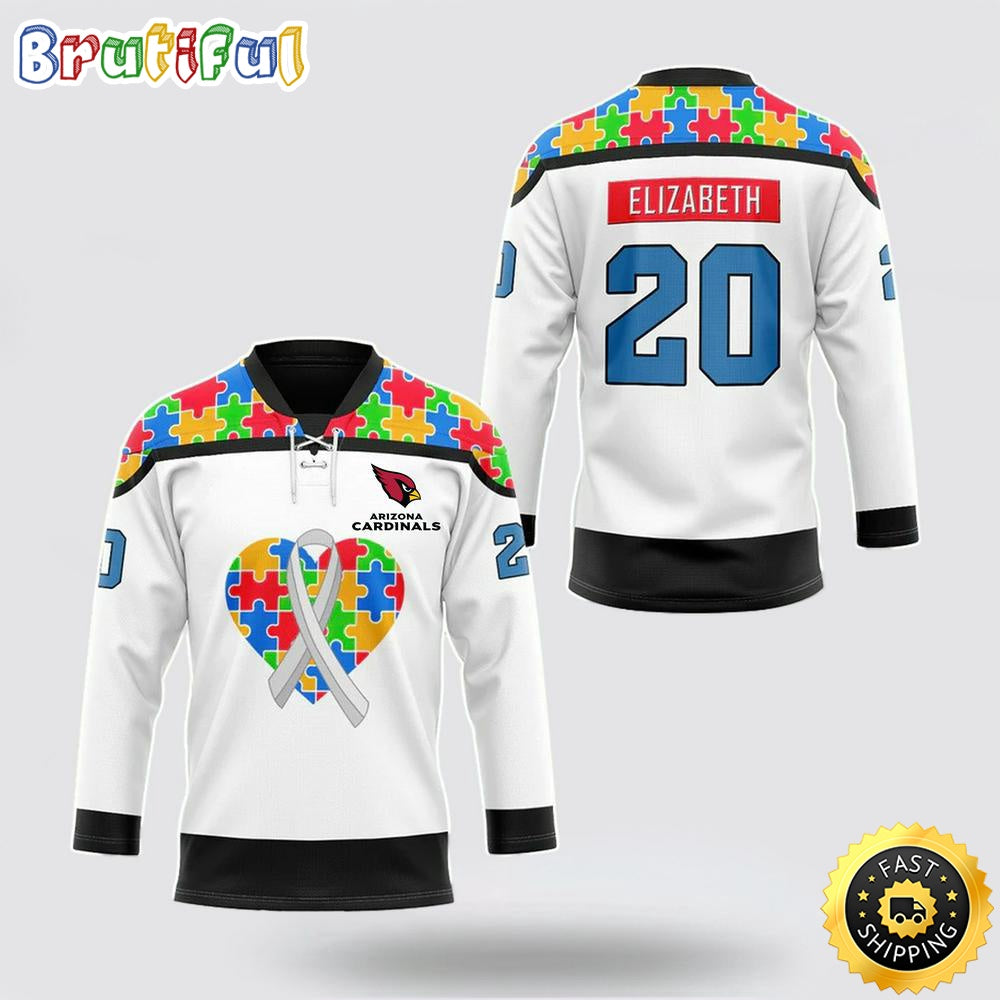 Personalized NFL Arizona Cardinals Hockey Jersey Autism Awareness Nfl Hockey Jersey For Fans