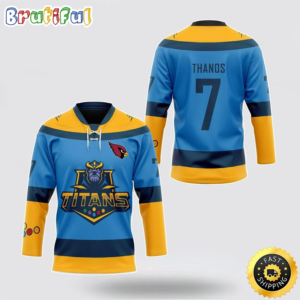 Personalized NFL Arizona Cardinals Hockey Jersey Thanos Marvel Titan Nfl Hockey Jersey For Fans