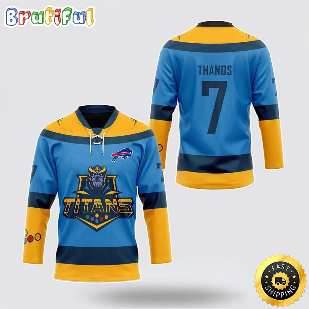 Personalized NFL Buffalo Bills Hockey Jersey Thanos Marvel Titan Nfl Hockey Jersey For Fans