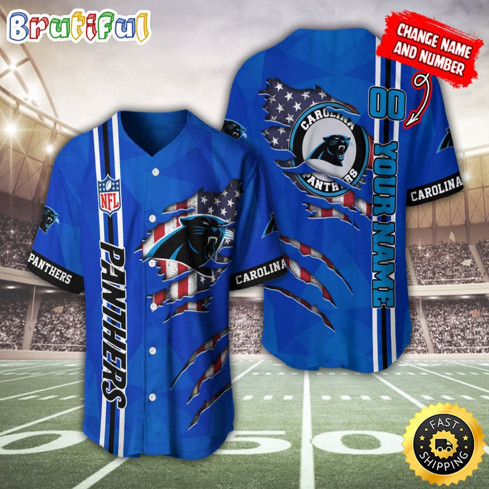 Personalized NFL Carolina Panthers Baseball Jersey America Flagy America Flag Athletic Style Jerseys