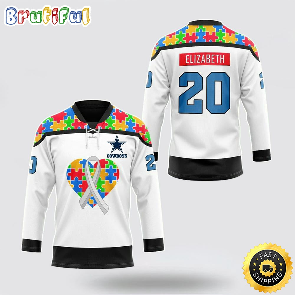 Personalized NFL Dallas Cowboys Hockey Jersey Autism Awareness Nfl Hockey Jersey For Fans