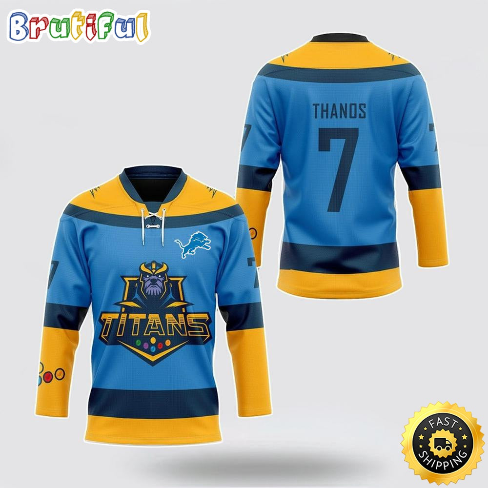 Personalized NFL Detroit Lions Hockey Jersey Thanos Marvel Titan Nfl Hockey Jersey For Fans