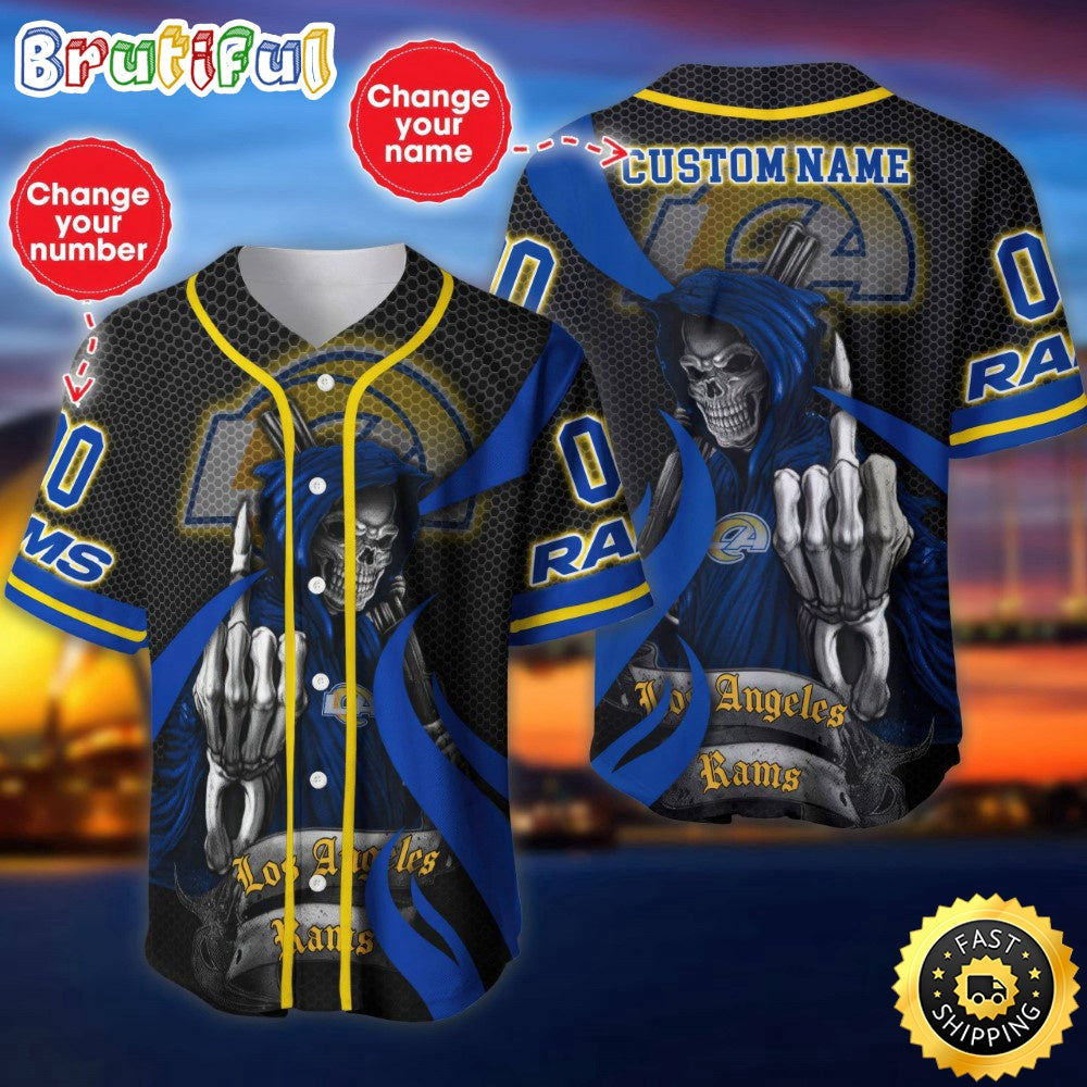 Personalized NFL Los Angeles Chargers Baseball Jersey Shirt The Reaper Art Skull