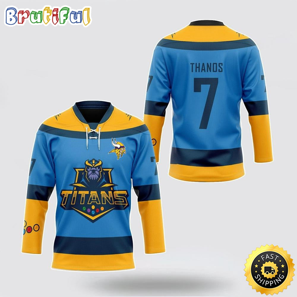 Personalized NFL Minnesota Vikings Hockey Jersey Thanos Marvel Titan Nfl Hockey Jersey For Fans