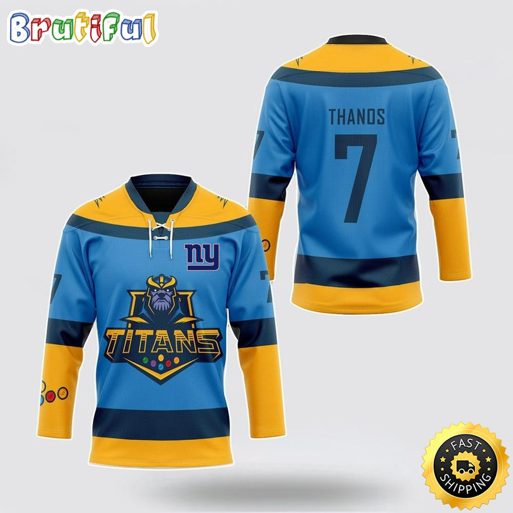Personalized NFL New York Giants Hockey Jersey Thanos Marvel Titan Nfl Hockey Jersey For Fans