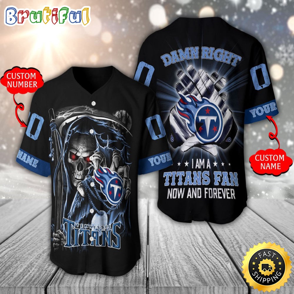 Personalized NFL Tennessee Titans Baseball Jersey Skull Damn Right