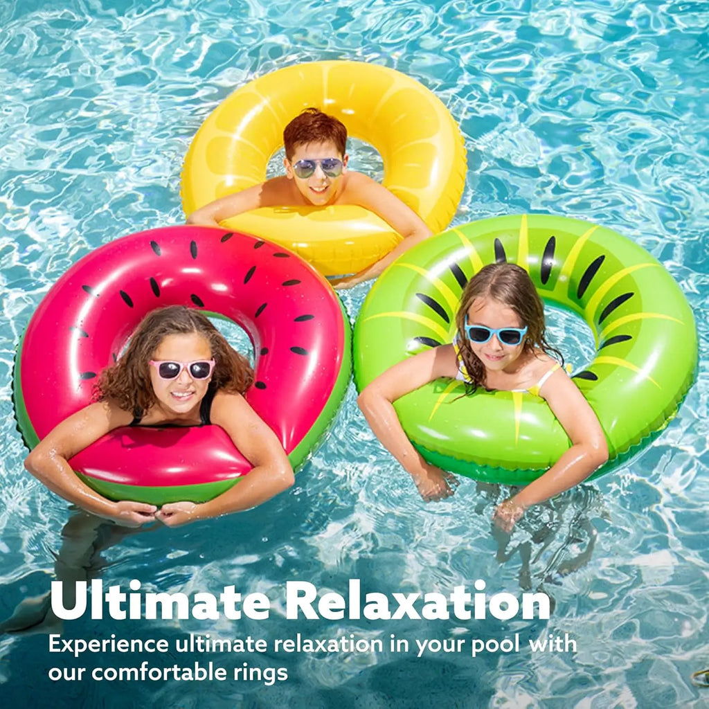 Inflatable Swim Tube Raft Set with Summer Fruits Design, Pool Toys for Swimming Parties and Decorations