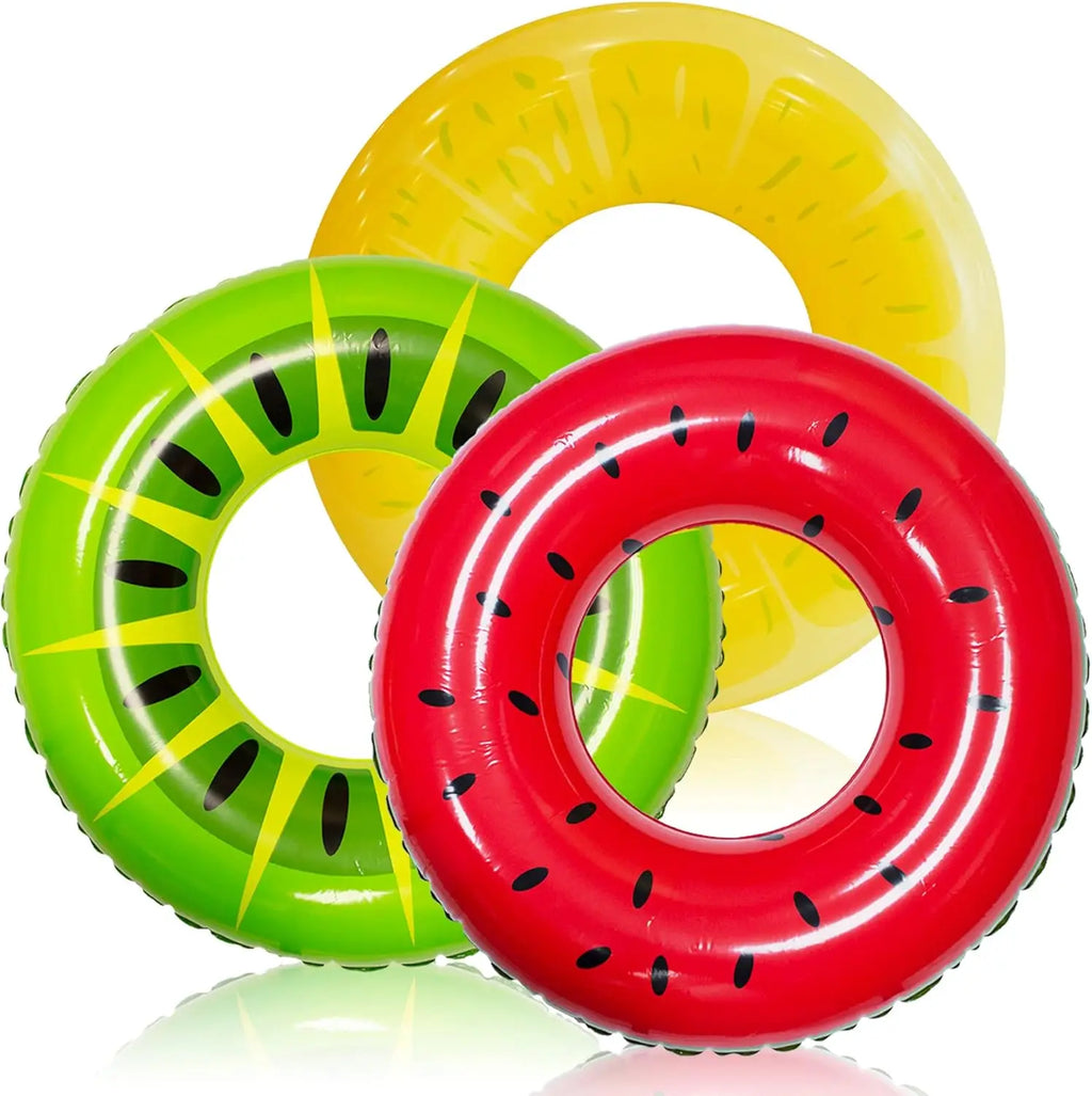 Inflatable Swim Tube Raft Set with Summer Fruits Design, Pool Toys for Swimming Parties and Decorations
