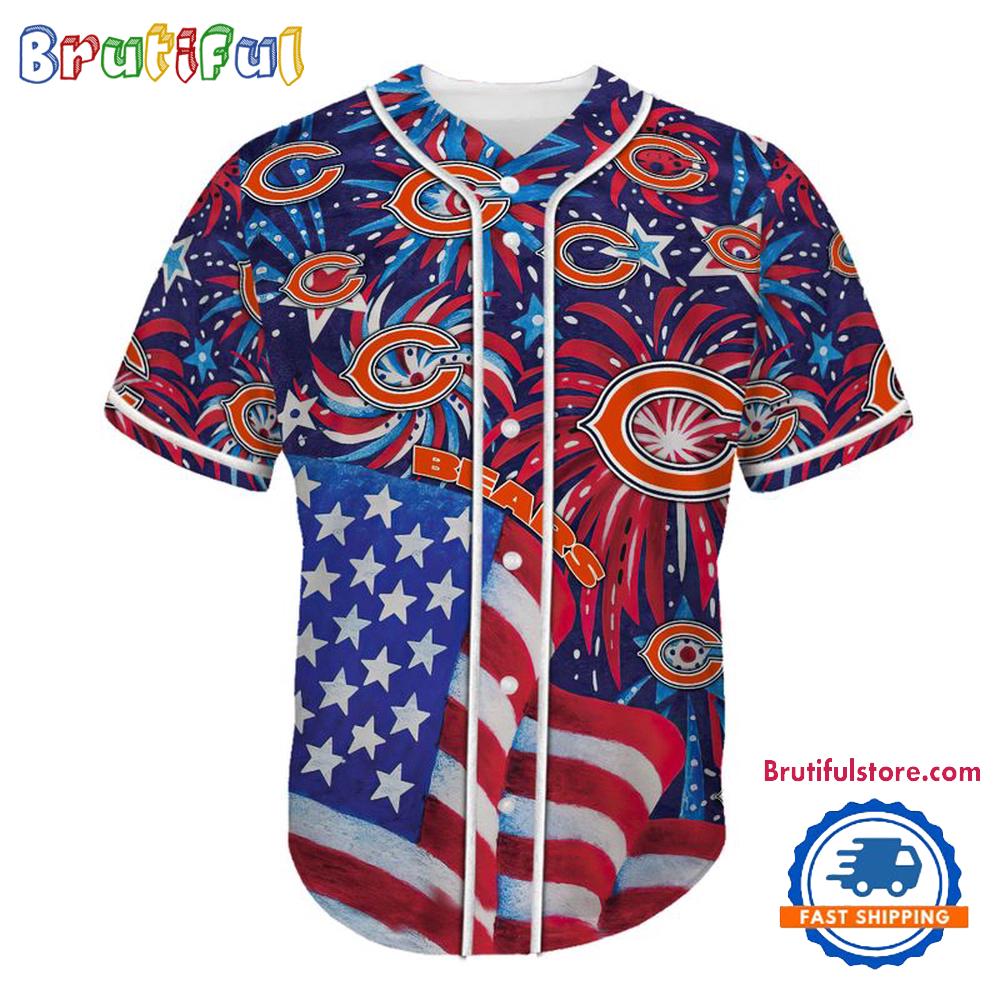 Chicago Bears USA Flag Independence Day Baseball Jersey, Sport Team 4th of July Jersey