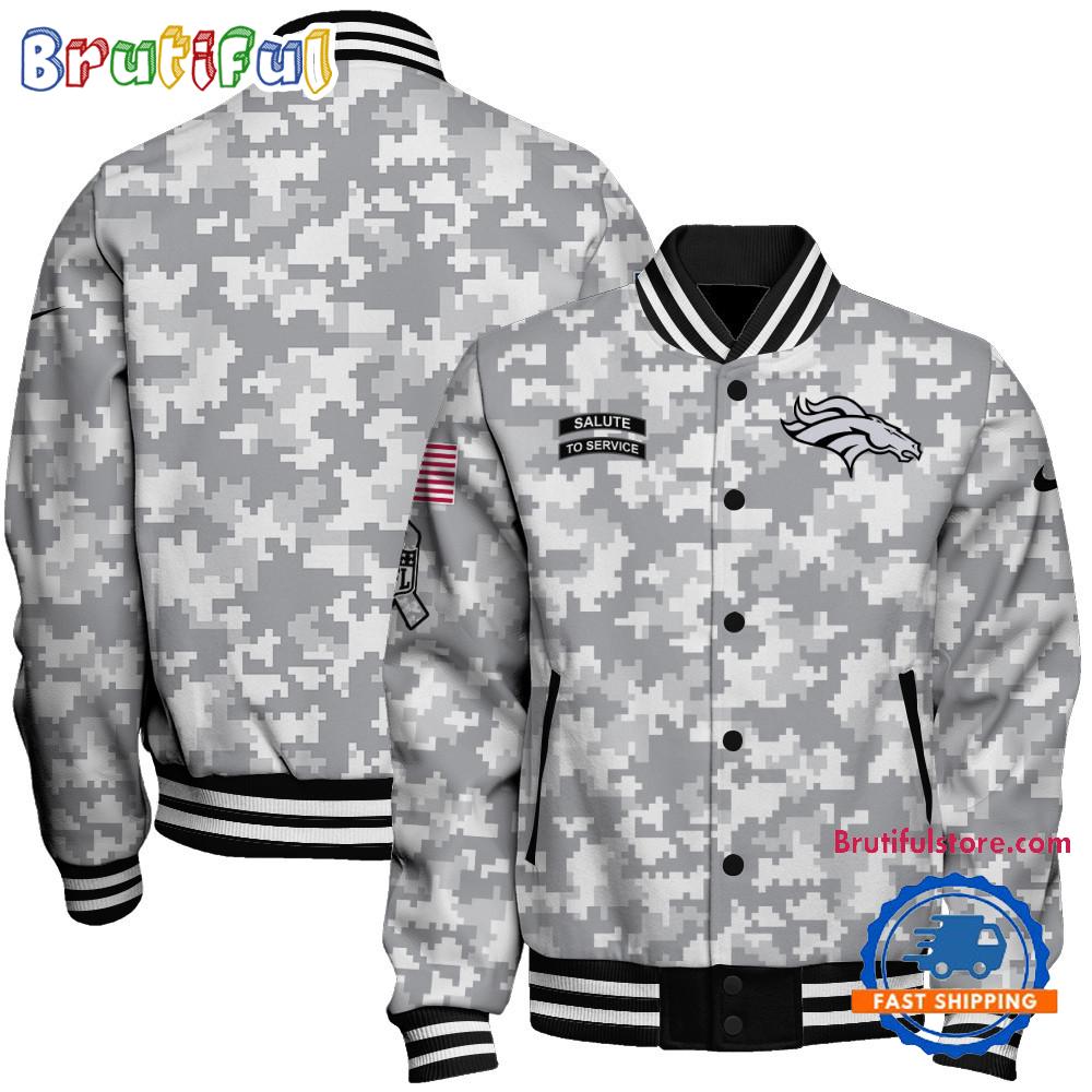 Denver Broncos National Football League Arctic Camo Salute To Service Veterans Varsity Jacket