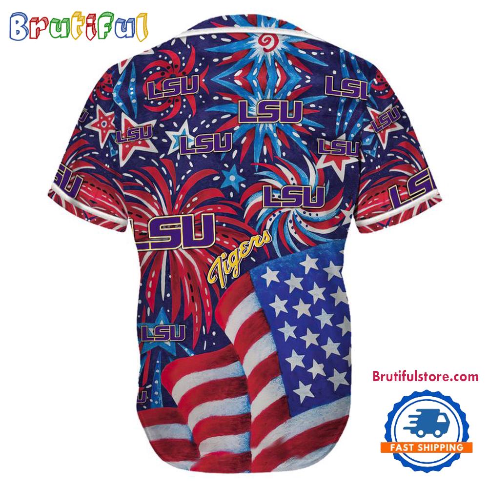 LSU Tigers USA Flag Independence Day Baseball Jersey, Sport Team 4th of July Jersey