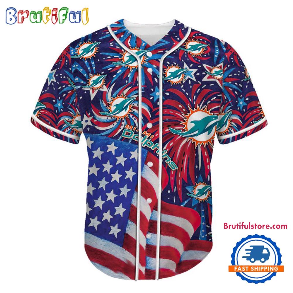 Miami Dolphins USA Flag Independence Day Baseball Jersey, Sport Team 4th of July Jersey