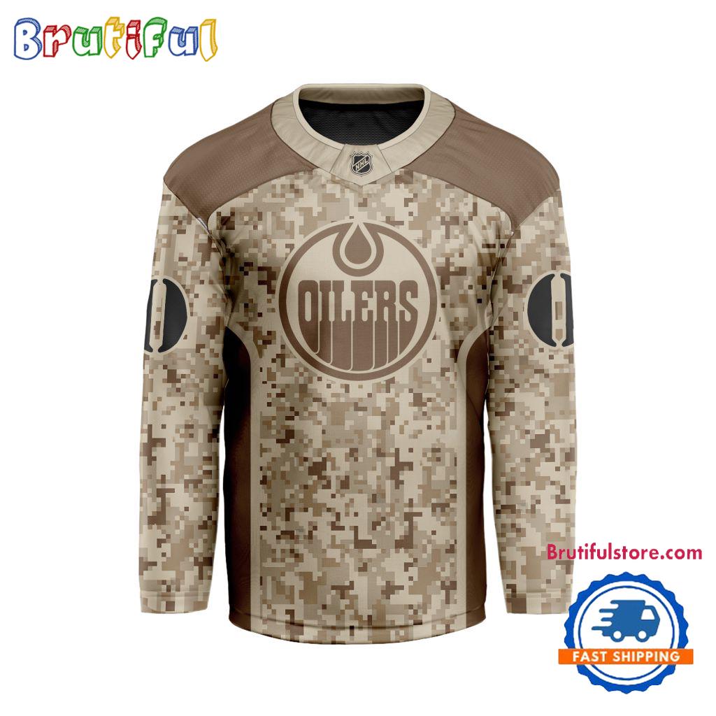 NHL Edmonton Oilers Special Veterans Military Desert Camouflage Design Hockey Jersey