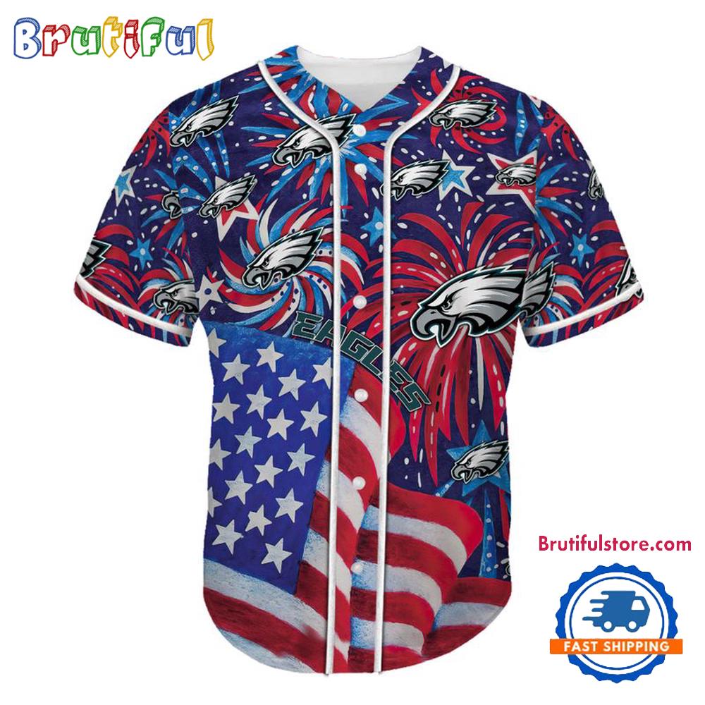 Philadelphia Eagles USA Flag Independence Day Baseball Jersey, Sport Team 4th of July Jersey
