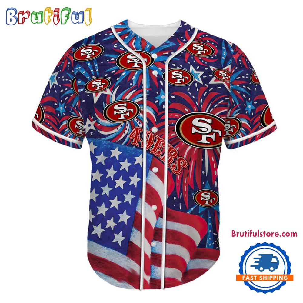 San Francisco 49ers USA Flag Independence Day Baseball Jersey, Sport Team 4th of July Jersey